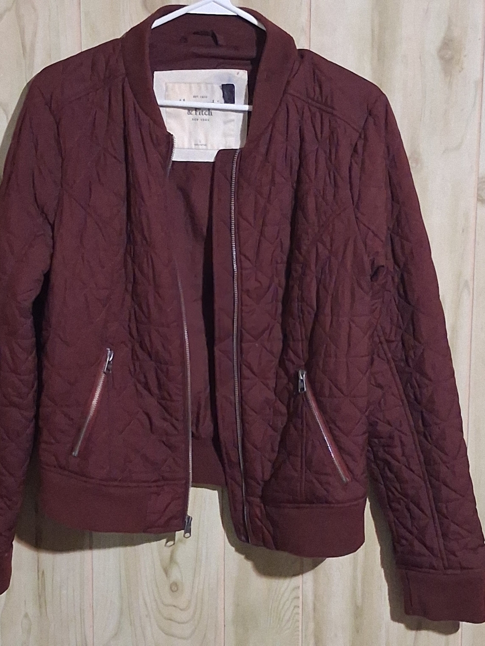 Abercrombie & Fitch Quilted Bomber Jacket in Wine